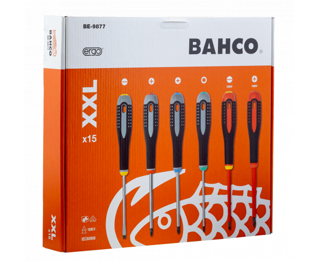 Комплект 15 броя отвертки ERGO - шлиц, PH, PZ, TORX BAHCO BE-9877