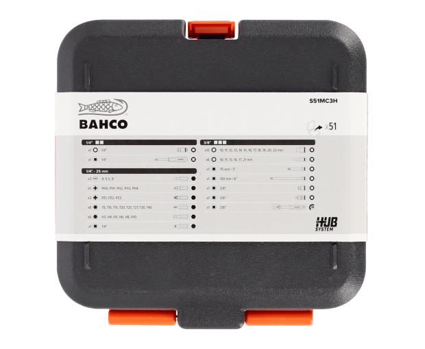 Комплект вложки и аксесоари на 3/8'', 51 части BAHCO S51MC3H
