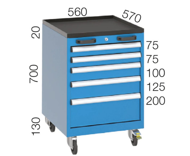Количка за инструменти с 5 чекмеджета KOCEL 5070