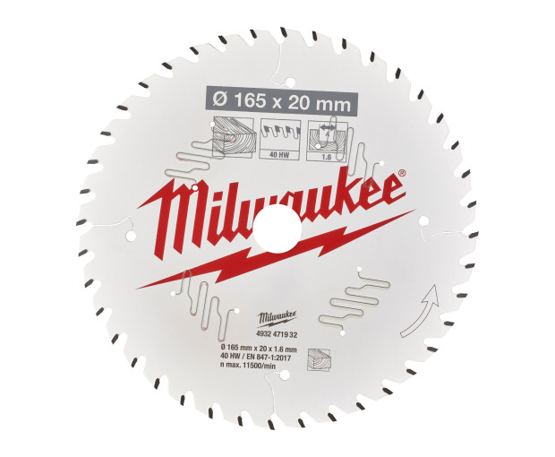 циркулярен диск за дърво Milwaukee 165x20x1.6x40ATB-1бр, 4932471932